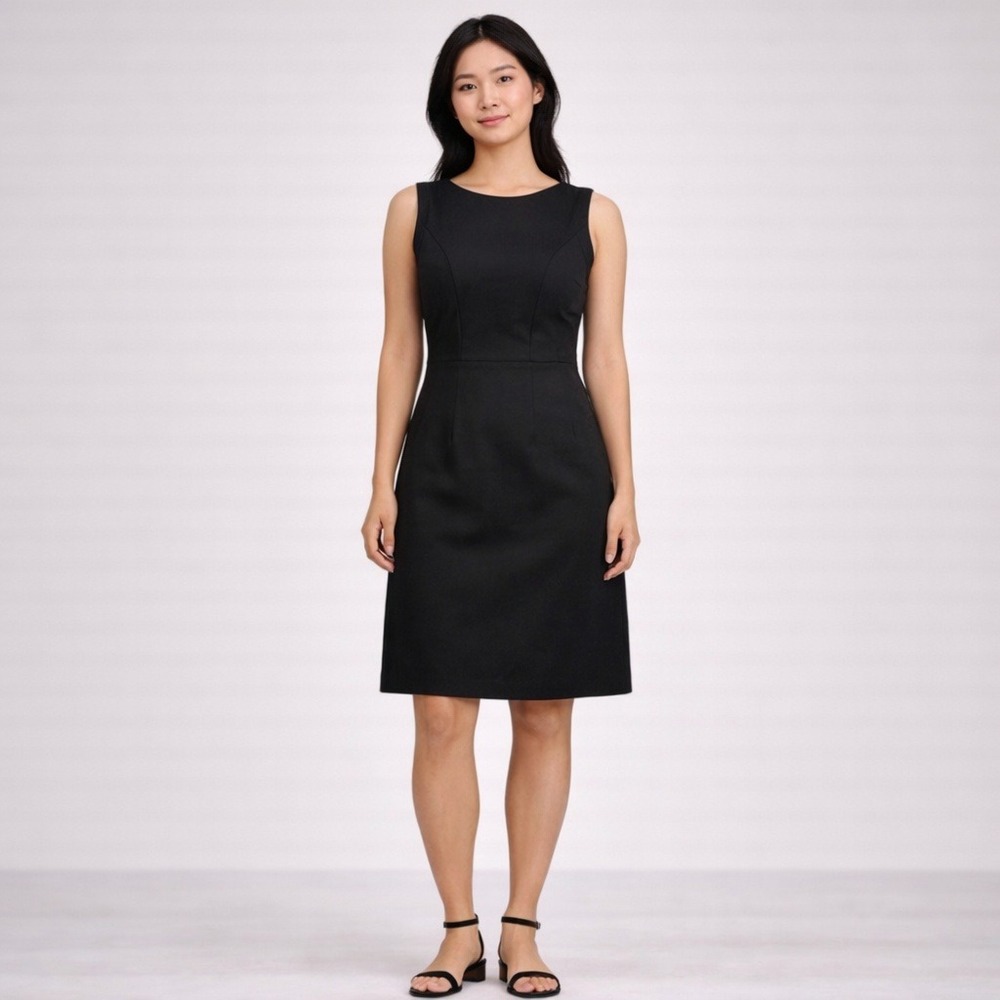 Loro Piana Fabric Black Wool Sheath Dress Sleeveless Knee Length Womens Sz XSM